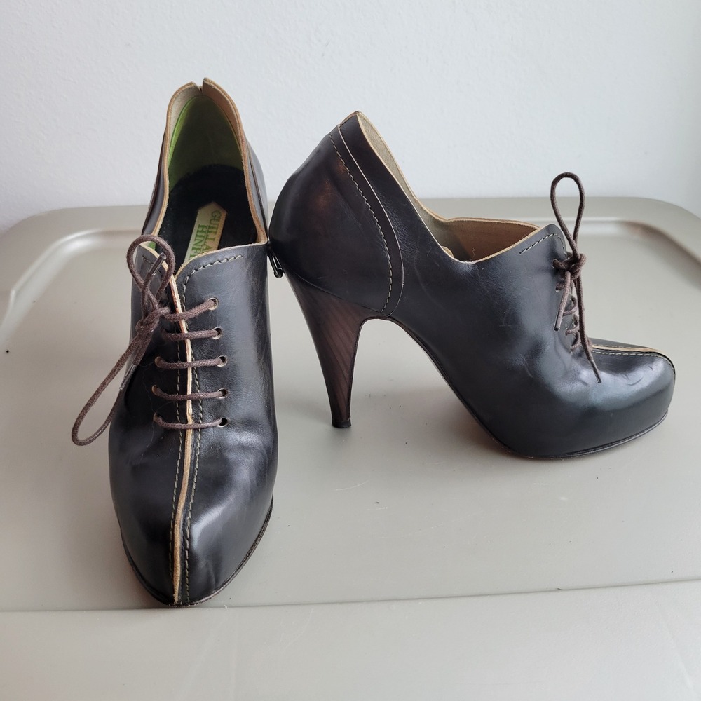 Guillaume Hinfray Brown Leather Lace Up Oxford Stiletto Booties Italy 37.5